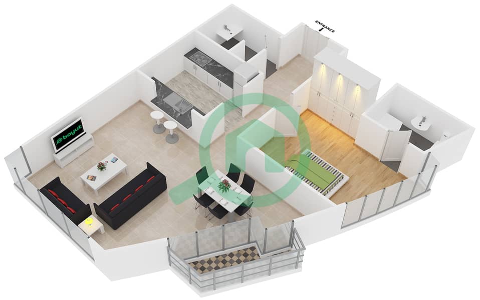 المخططات الطابقية لتصميم التصميم 5 شقة 1 غرفة نوم - ذا لوفتس ويست interactive3D