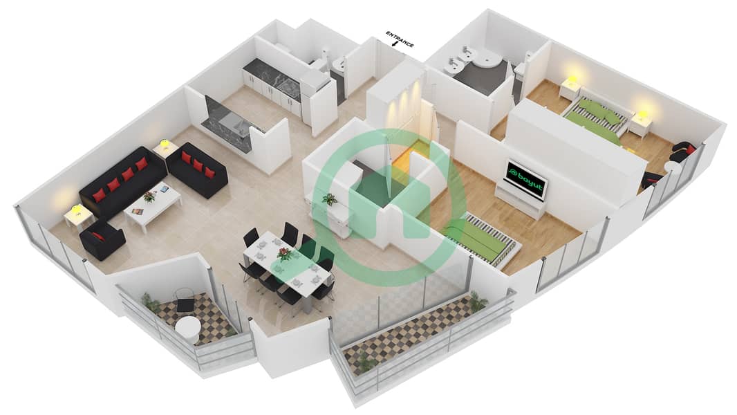 Loft西楼 - 2 卧室公寓套房2 FLOOR 1-29戶型图 interactive3D