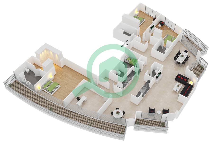 Loft西楼 - 3 卧室顶楼公寓套房1 FLOOR 30戶型图 interactive3D