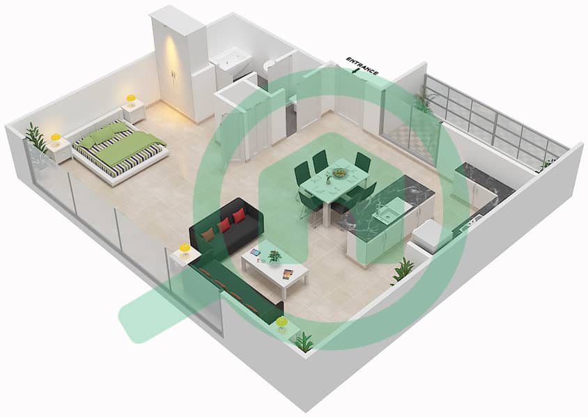 المخططات الطابقية لتصميم التصميم 101 شقة 1 غرفة نوم - لوفتس بوديوم interactive3D