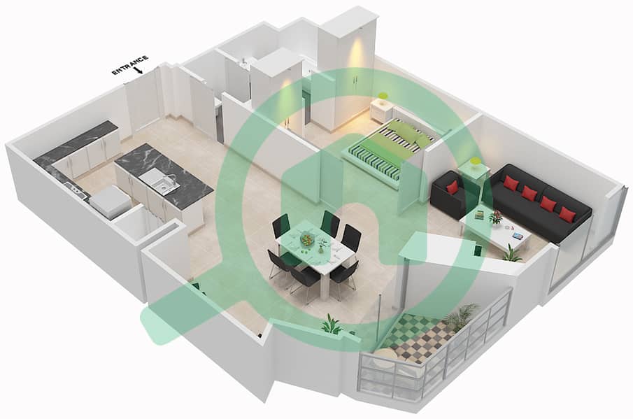 Лофты Подиум - Апартамент 1 Спальня планировка Гарнитур, анфилиада комнат, апартаменты, подходящий 103 interactive3D