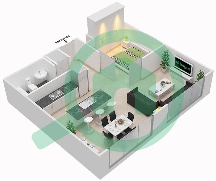 The Lofts Podium - 1 Bedroom Apartment Suite 151 Floor plan interactive3D