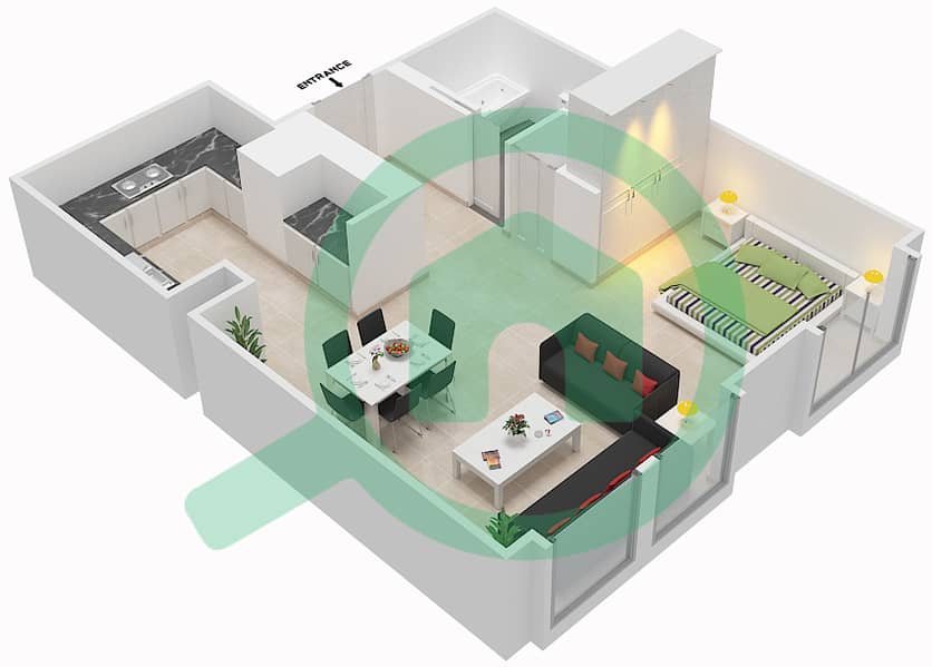 Лофты Подиум - Апартамент Студия планировка Гарнитур, анфилиада комнат, апартаменты, подходящий 141 interactive3D