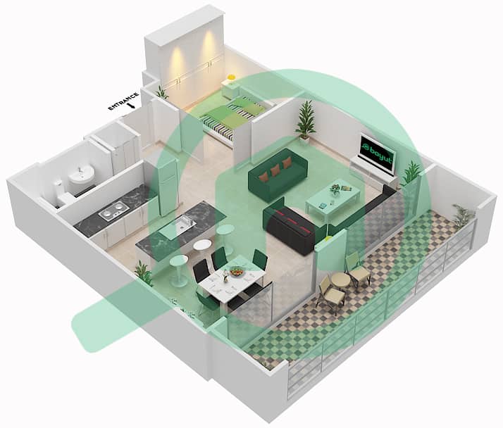 المخططات الطابقية لتصميم التصميم 132 شقة 1 غرفة نوم - لوفتس بوديوم interactive3D