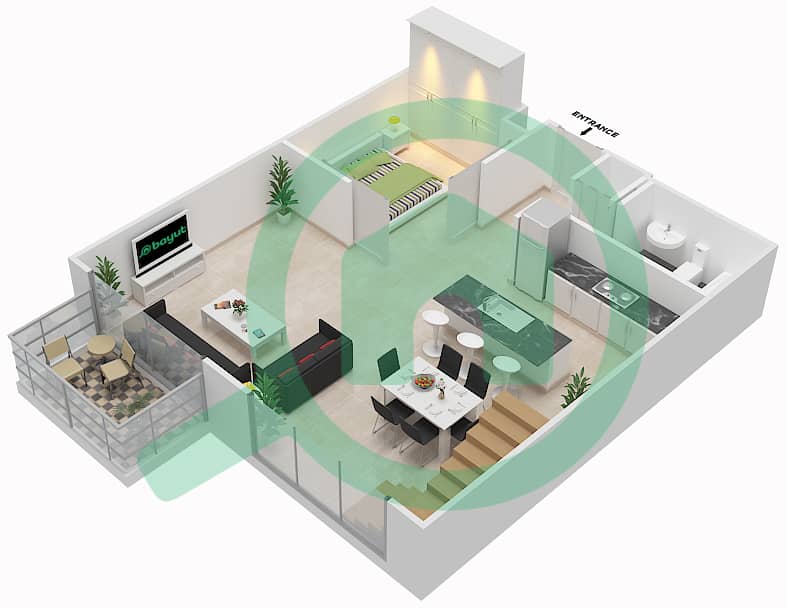 The Lofts Podium - 2 Bedroom Apartment Suite 311 Floor plan interactive3D