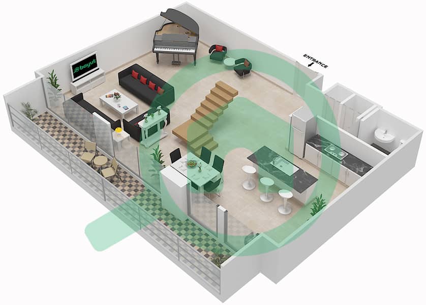 The Lofts Podium - 1 Bedroom Apartment Suite 347 Floor plan interactive3D