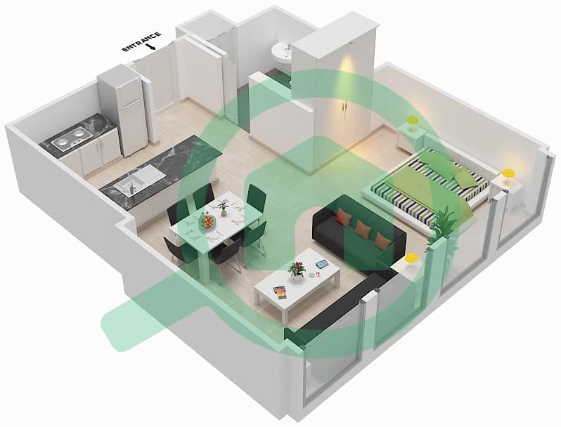 Лофты Подиум - Апартамент Студия планировка Гарнитур, анфилиада комнат, апартаменты, подходящий 240 interactive3D