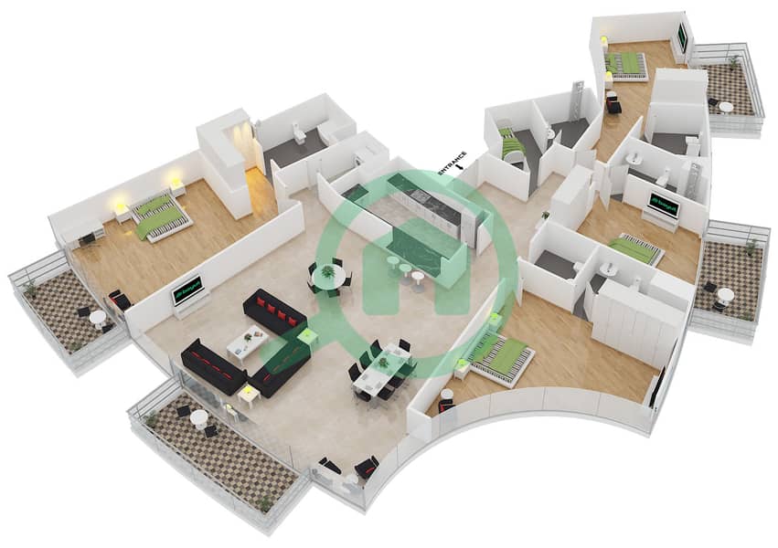 Opera Grand - 4 Bedroom Apartment Type B FLOOR 57-62 Floor plan interactive3D