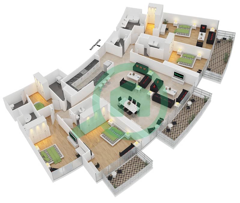 Опера Гранд - Апартамент 4 Cпальни планировка Тип/мера A/2 FLOOR 45-56 interactive3D