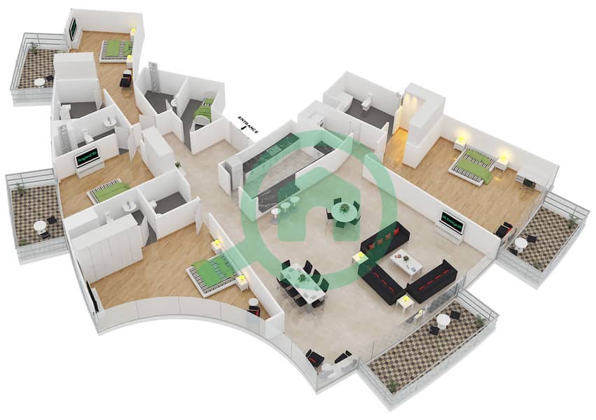 المخططات الطابقية لتصميم النموذج C FLOOR 57-62 شقة 4 غرف نوم - أوبرا جراند interactive3D