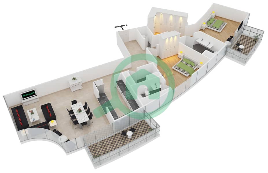 Опера Гранд - Апартамент 2 Cпальни планировка Тип/мера E/1 FLOOR 20-56 interactive3D