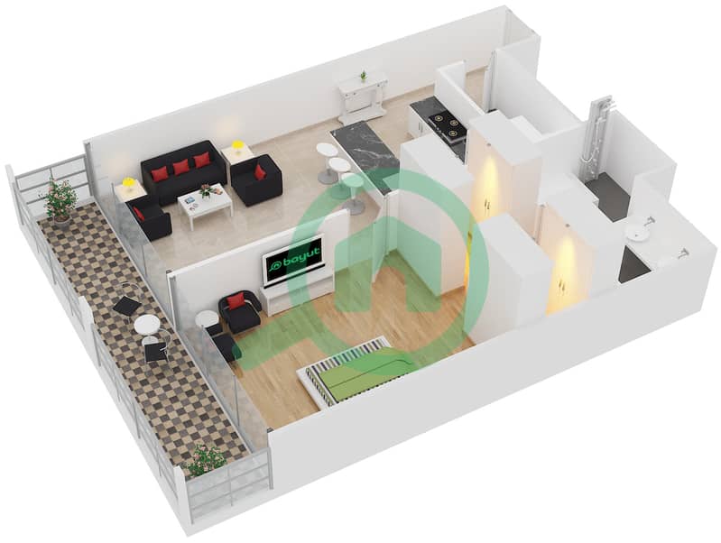 المخططات الطابقية لتصميم النموذج / الوحدة A1/02,03 شقة 1 غرفة نوم - ذا ستيرلينغ ايست interactive3D