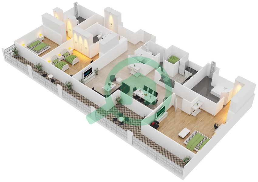 斯特林东塔 - 3 卧室公寓类型／单位D/01戶型图 interactive3D