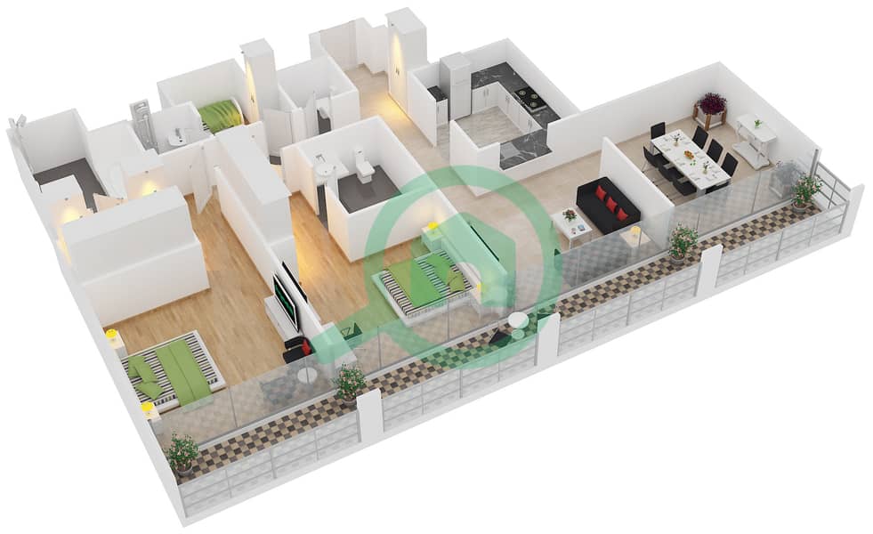 المخططات الطابقية لتصميم النموذج / الوحدة B/04 شقة 2 غرفة نوم - ذا ستيرلينغ ايست interactive3D