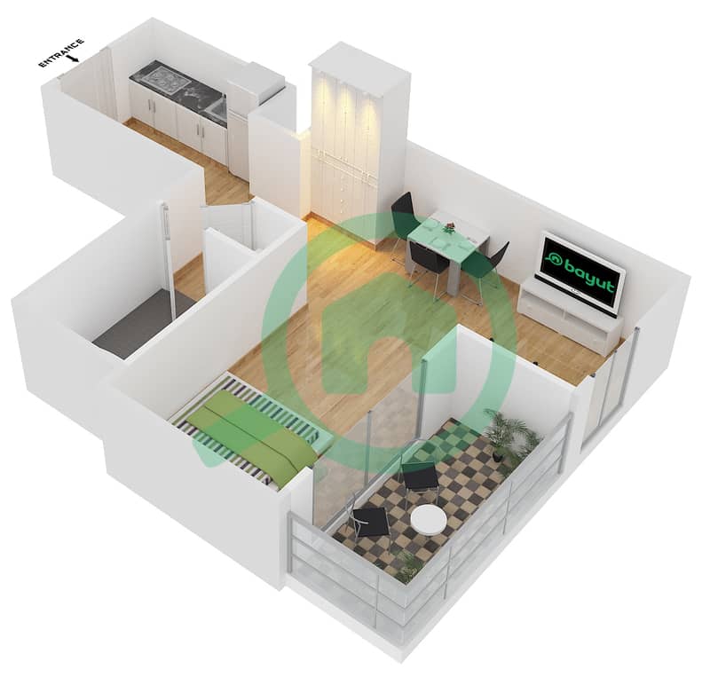 Claren Tower 1 - Studio Apartment Suite 7 FLOOR 4-16 Floor plan interactive3D