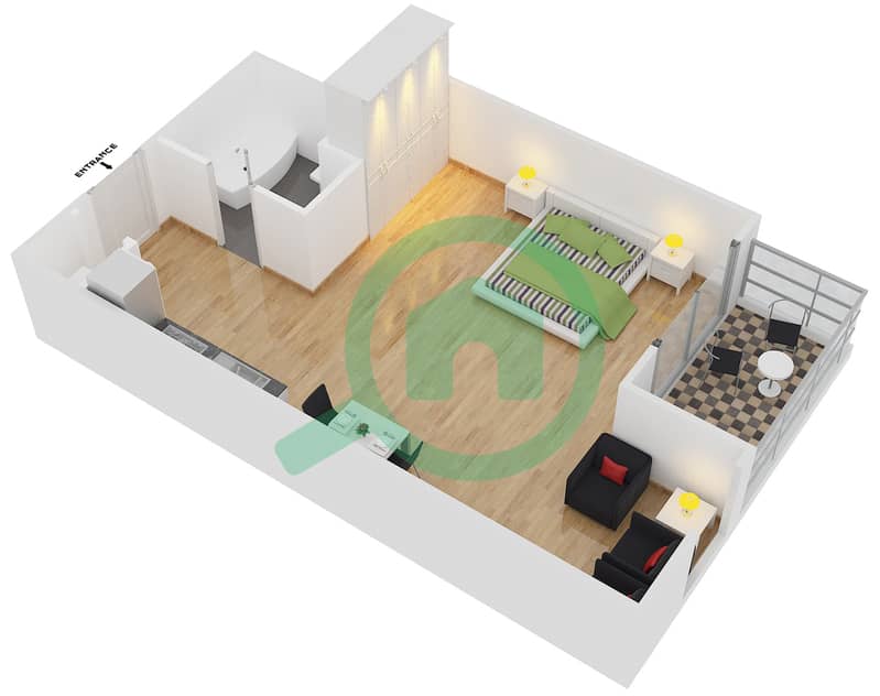 Кларен Тауэр 1 - Апартамент Студия планировка Гарнитур, анфилиада комнат, апартаменты, подходящий 7 FLOOR 1 interactive3D