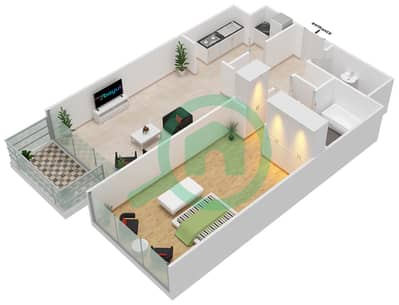 المخططات الطابقية لتصميم النموذج B شقة 1 غرفة نوم - شيماء بريمو