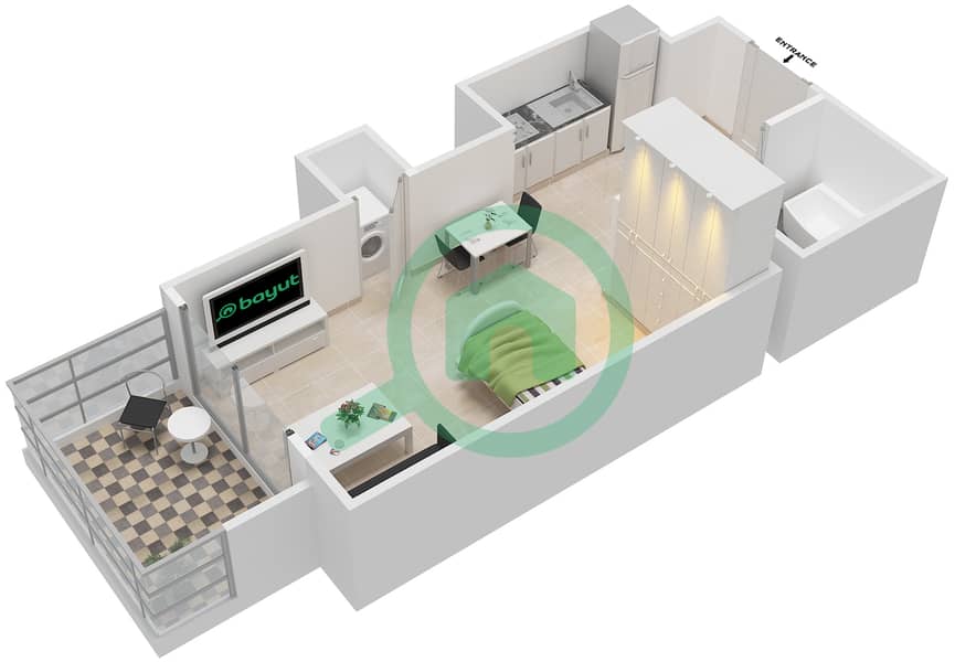 克拉伦1号大厦 - 单身公寓套房8 FLOOR 1戶型图 interactive3D