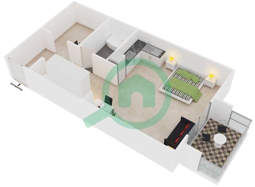 克拉伦1号大厦 - 单身公寓套房11 FLOOR 1戶型图 interactive3D