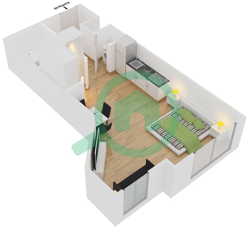 克拉伦1号大厦 - 单身公寓套房6 FLOOR 1戶型图 interactive3D