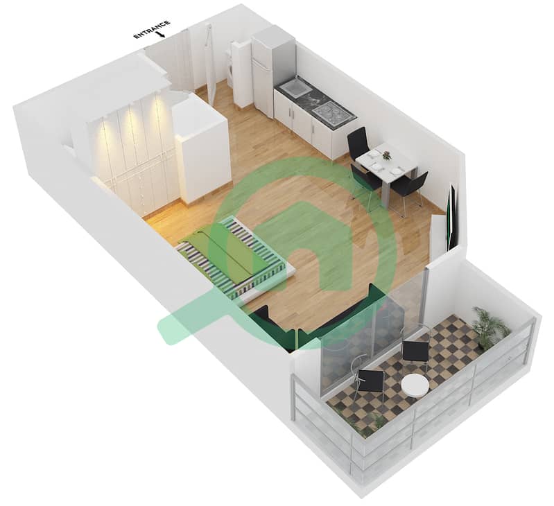 克拉伦1号大厦 - 单身公寓套房5 FLOOR 1戶型图 interactive3D