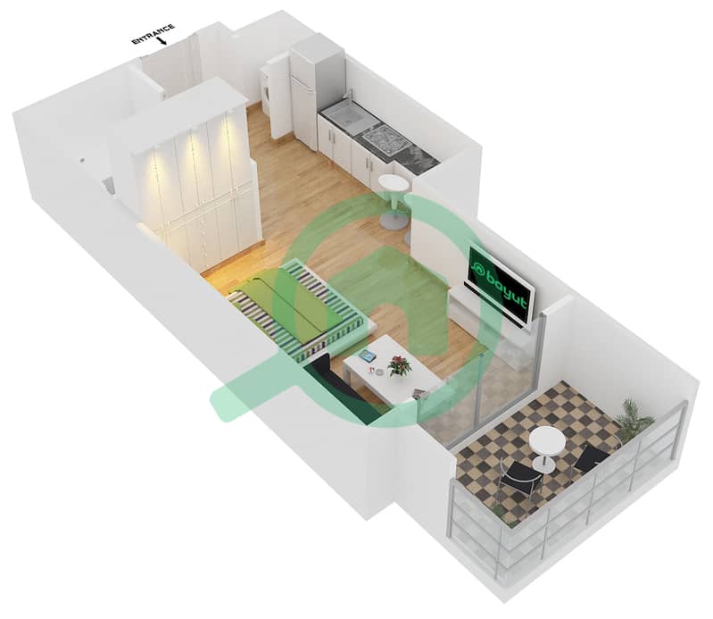 Кларен Тауэр 1 - Апартамент Студия планировка Гарнитур, анфилиада комнат, апартаменты, подходящий 4 FLOOR 1 interactive3D