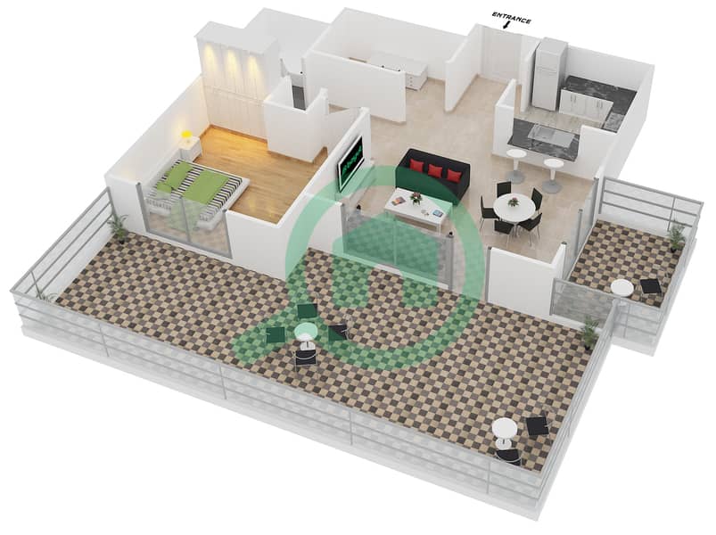 المخططات الطابقية لتصميم التصميم 4 FLOOR 2 شقة 1 غرفة نوم - أبراج كلارين 1 interactive3D