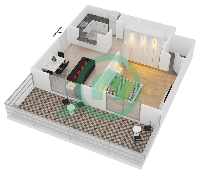克拉伦1号大厦 - 1 卧室公寓套房5 FLOOR 2戶型图 interactive3D