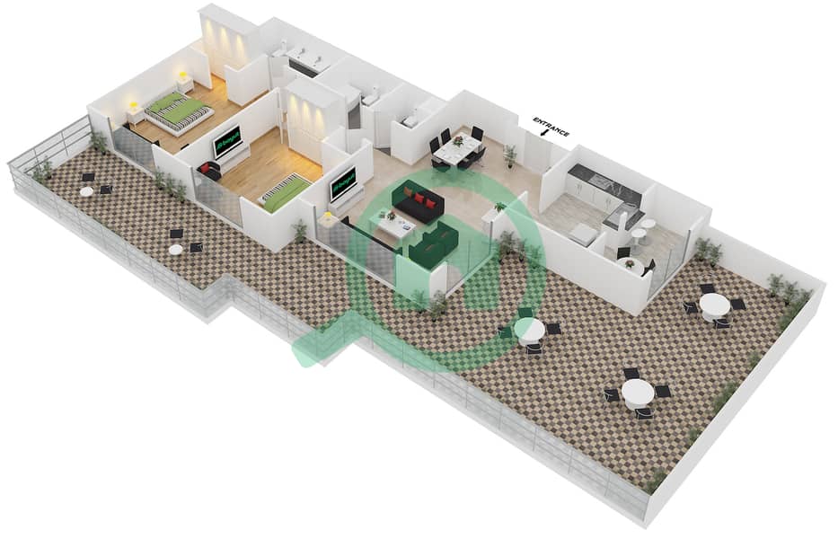 Кларен Тауэр 1 - Апартамент 2 Cпальни планировка Гарнитур, анфилиада комнат, апартаменты, подходящий 7 FLOOR 2 interactive3D