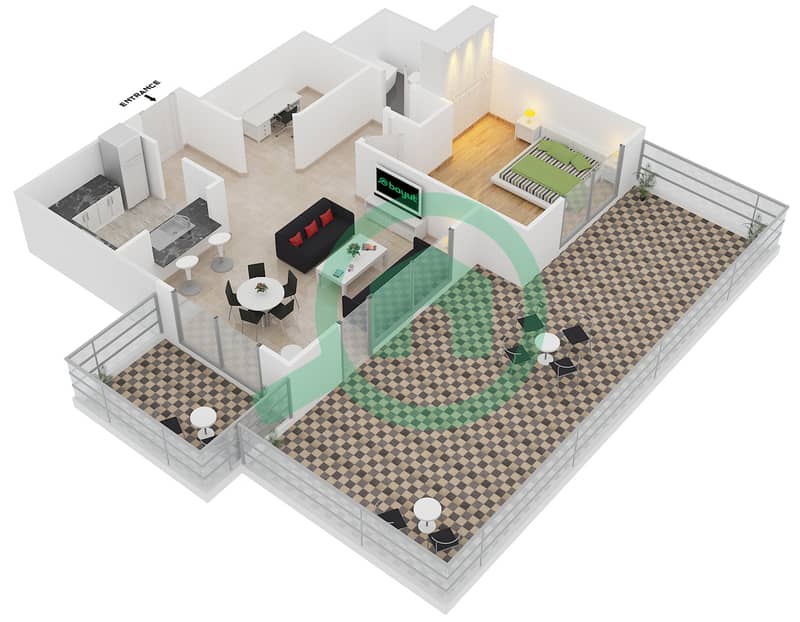 المخططات الطابقية لتصميم التصميم 1 FLOOR 2 شقة 1 غرفة نوم - أبراج كلارين 1 interactive3D