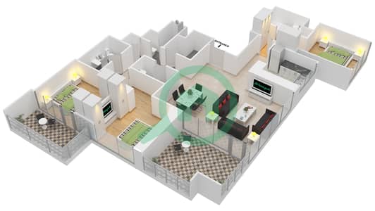Downtown Views II Tower 1 - 3 Bedroom Apartment Unit 6 FLOOR 37-53 Floor plan