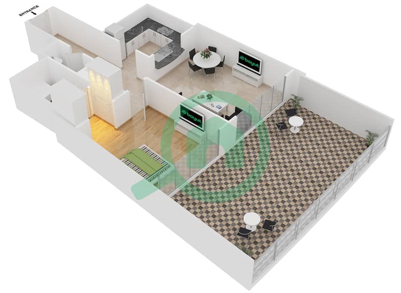 المخططات الطابقية لتصميم التصميم 1 FLOOR 1 شقة 1 غرفة نوم - برج ستاند بوينت 1 interactive3D