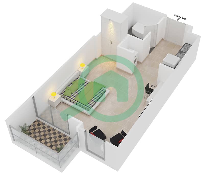 驻足1号大厦 - 单身公寓套房6 FLOOR 1-4戶型图 interactive3D