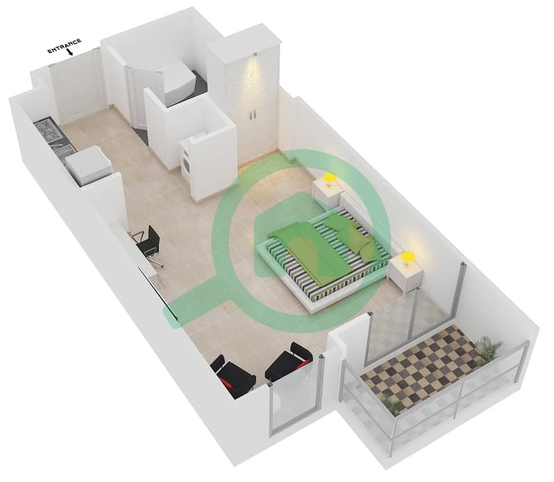 驻足1号大厦 - 单身公寓套房7 FLOOR 1-4戶型图 interactive3D