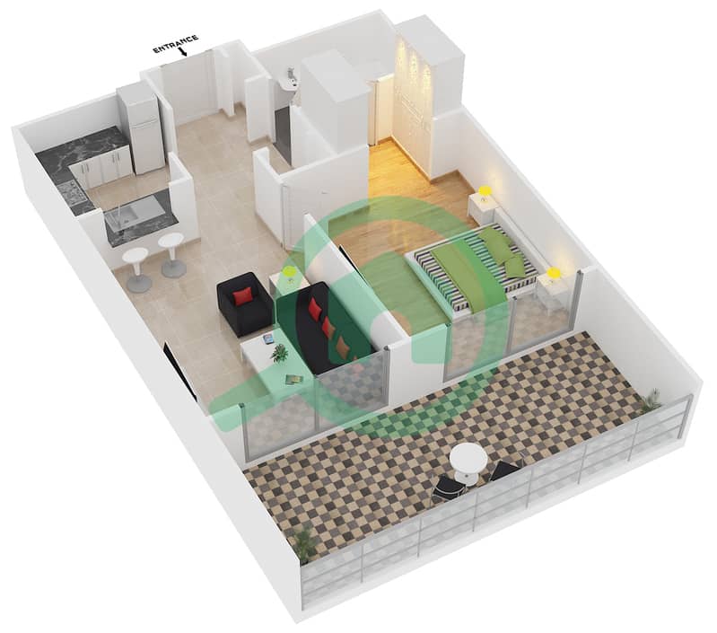 المخططات الطابقية لتصميم التصميم 7 FLOOR 5 شقة 1 غرفة نوم - برج ستاند بوينت 1 interactive3D