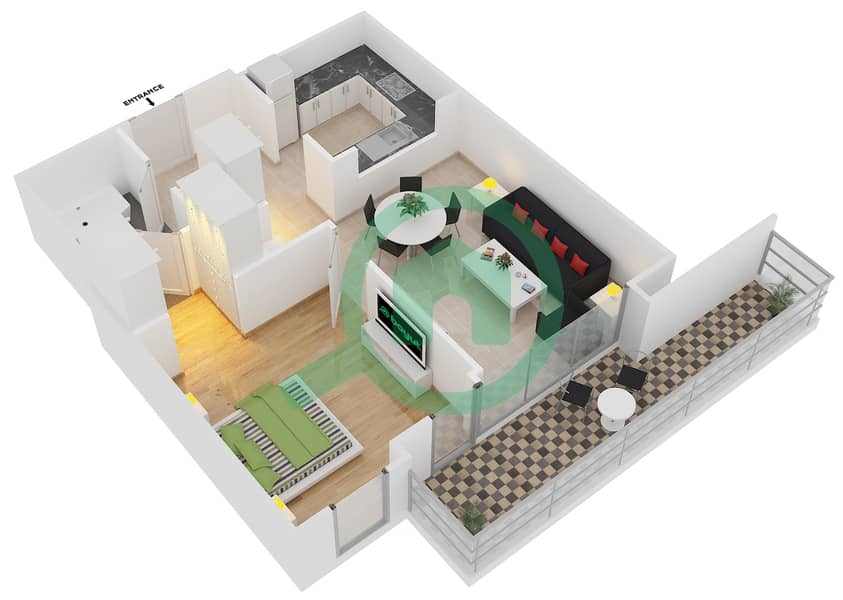 المخططات الطابقية لتصميم التصميم 5 FLOOR 1-4 شقة 1 غرفة نوم - برج ستاند بوينت 1 interactive3D