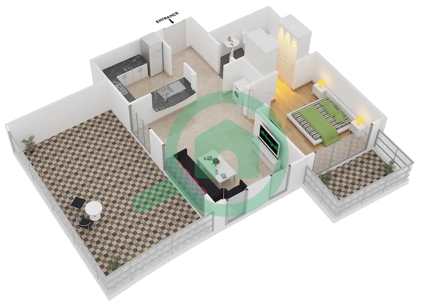 المخططات الطابقية لتصميم التصميم 7 FLOOR 24 شقة 1 غرفة نوم - برج ستاند بوينت 1 interactive3D