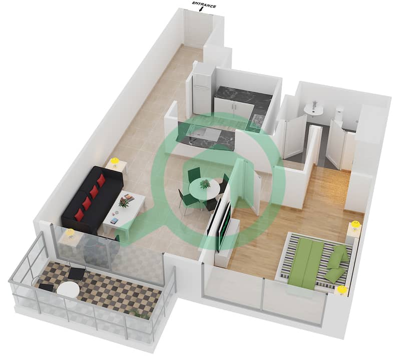 المخططات الطابقية لتصميم التصميم 7 FLOOR 26-27 شقة 1 غرفة نوم - برج ستاند بوينت 1 interactive3D