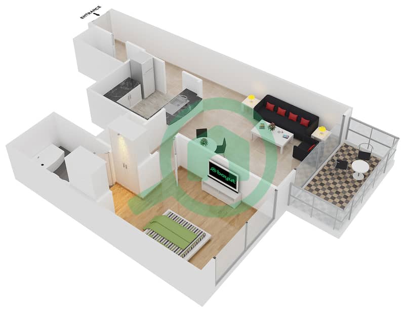 المخططات الطابقية لتصميم التصميم 2 FLOOR 2-4 شقة 1 غرفة نوم - برج ستاند بوينت 1 interactive3D