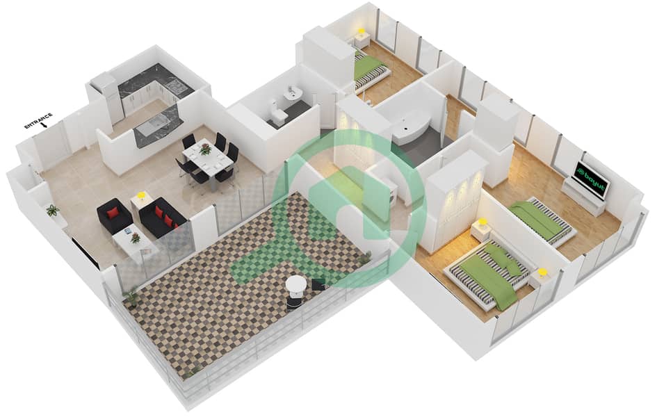 驻足1号大厦 - 3 卧室公寓套房3 FLOOR 24戶型图 interactive3D