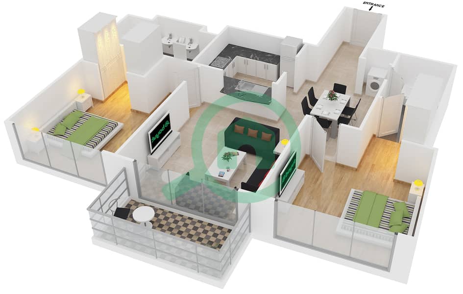 Standpoint Tower 1 - 2 Bedroom Apartment Suite 8 FLOOR 26-27 Floor plan interactive3D