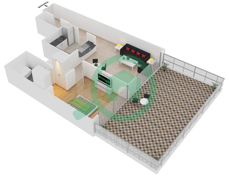 驻足1号大厦 - 1 卧室公寓套房2 FLOOR 1戶型图 interactive3D