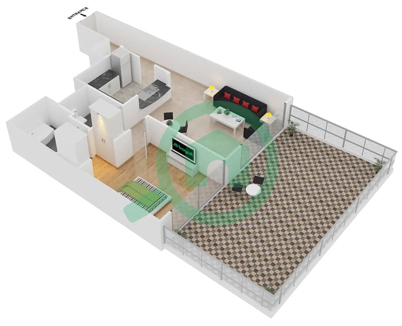 驻足1号大厦 - 1 卧室公寓套房3 FLOOR 1戶型图 interactive3D