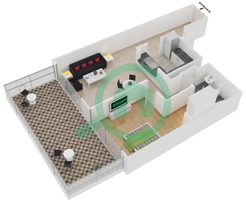 驻足1号大厦 - 1 卧室公寓套房15 FLOOR 1戶型图 interactive3D
