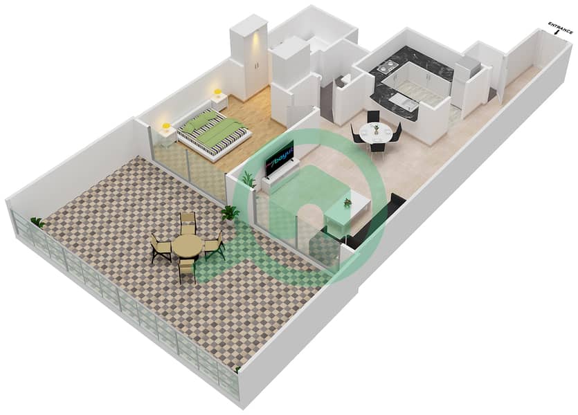 Стэндпоинт Тауэр 1 - Апартамент 1 Спальня планировка Гарнитур, анфилиада комнат, апартаменты, подходящий 14 FLOOR 1 interactive3D