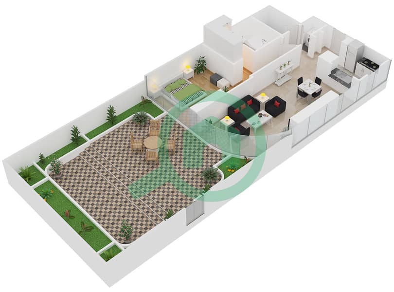 RP大厦 - 1 卧室公寓单位1 FLOOR 6戶型图 interactive3D