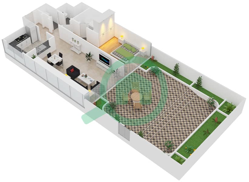 المخططات الطابقية لتصميم الوحدة 2 FLOOR 6 شقة 1 غرفة نوم - آر بي هايتس interactive3D