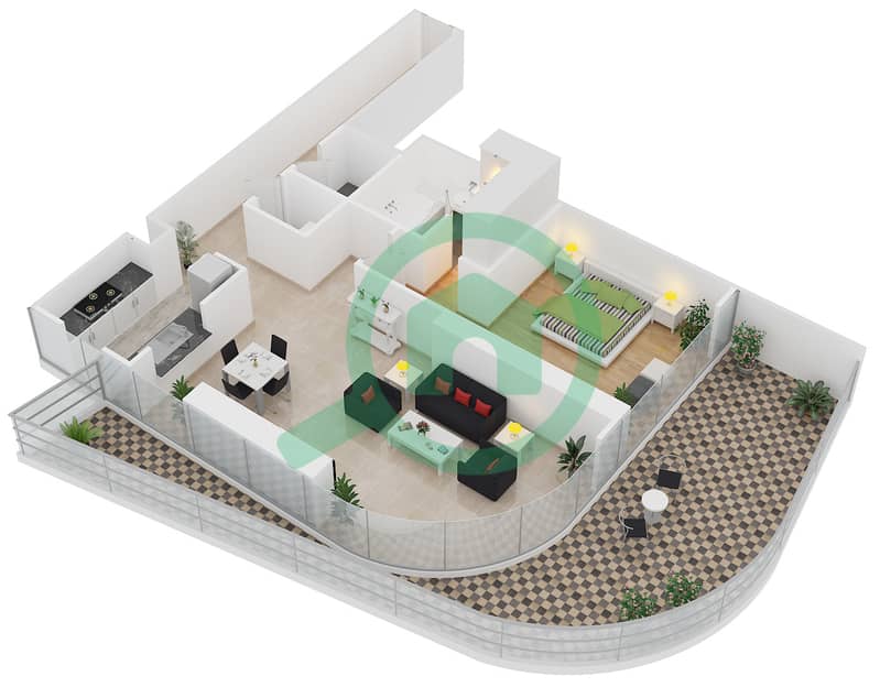 RP大厦 - 1 卧室公寓单位5 FLOOR 8-23戶型图 interactive3D