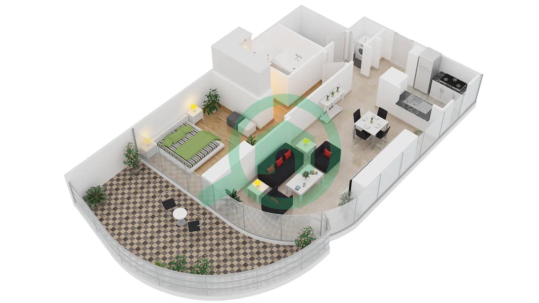 Арпи Хайтс - Апартамент 1 Спальня планировка Единица измерения 6 FLOOR 8-23 interactive3D