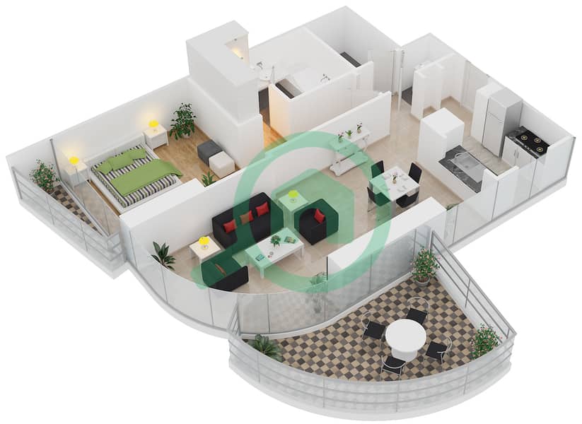 المخططات الطابقية لتصميم الوحدة 1 FLOOR 8-23 شقة 1 غرفة نوم - آر بي هايتس interactive3D